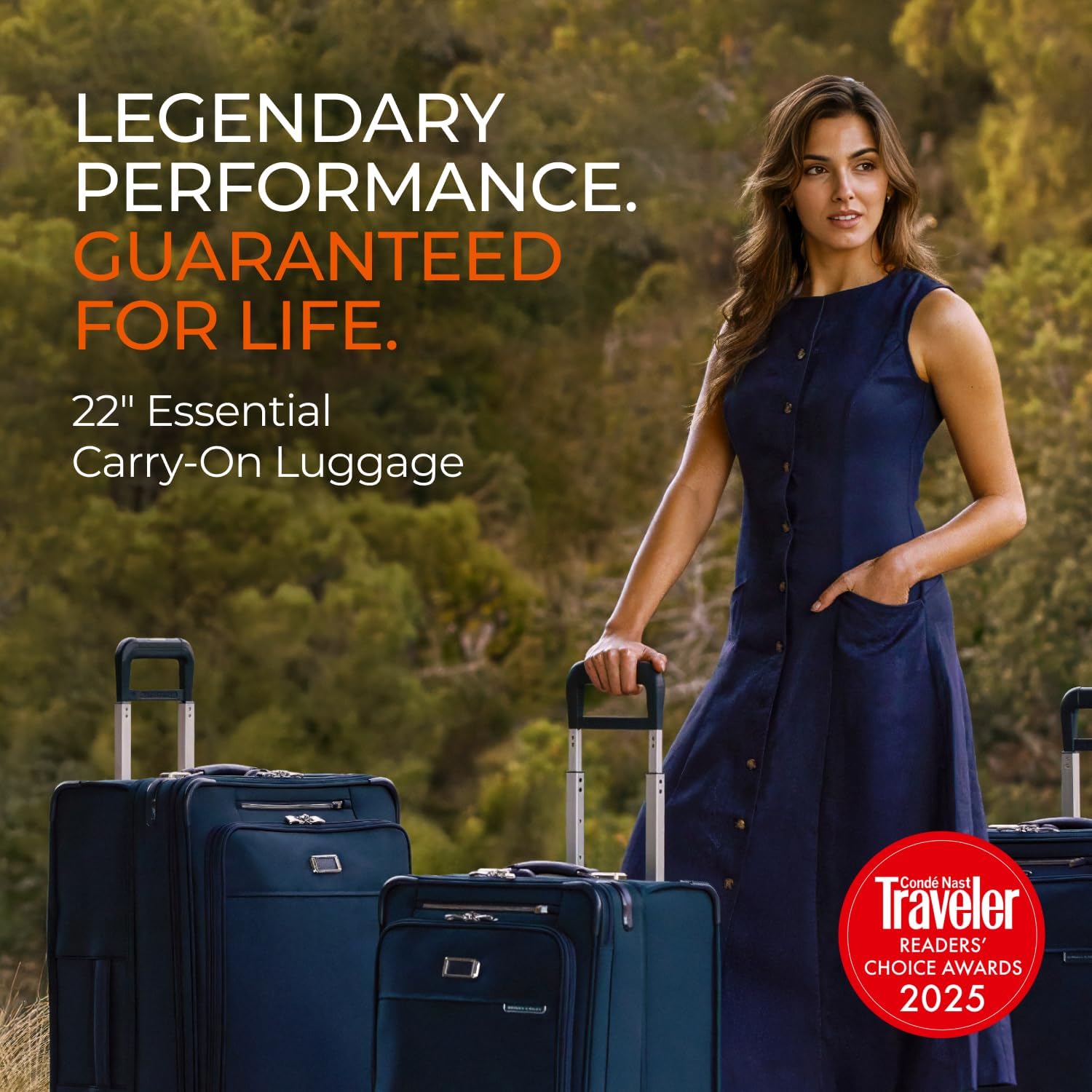 Briggs & Riley Baseline Essential Softside Carry-On Spinner Luggage, Navy - Image 2