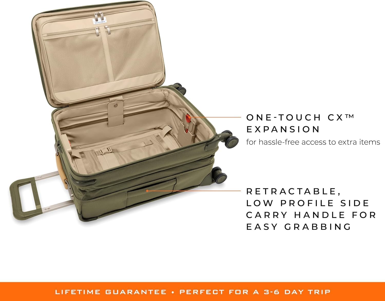 Briggs & Riley Essential 22" Carry On Expandable Spinner - Luggage for Travel, Suitcases with Wheels, Softside Rolling Bag for Men & Women, Self-Repairing Zipper - Baseline Collection, Olive - Image 7