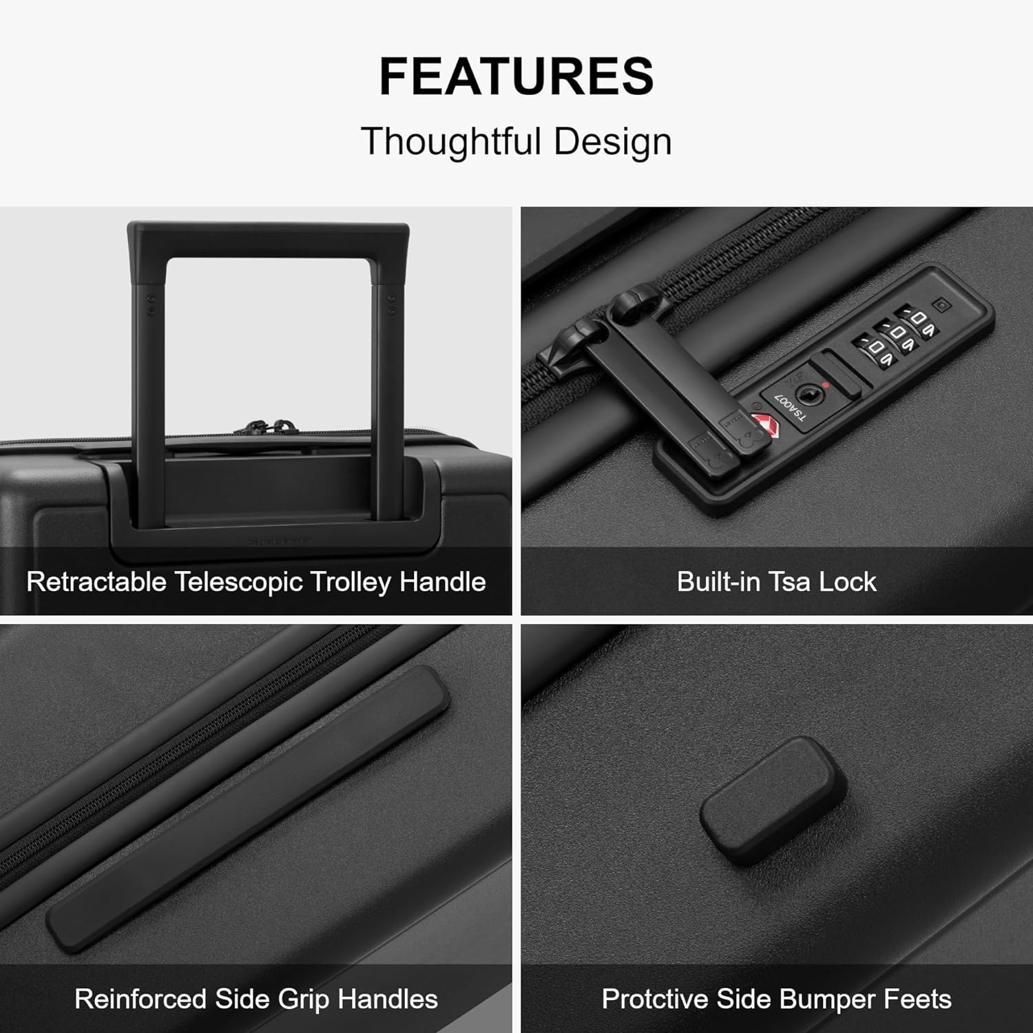LEVEL8 Black Luggage Sets 3 Piece, Suitcases with Wheels, 20/24/28Inch - Image 7
