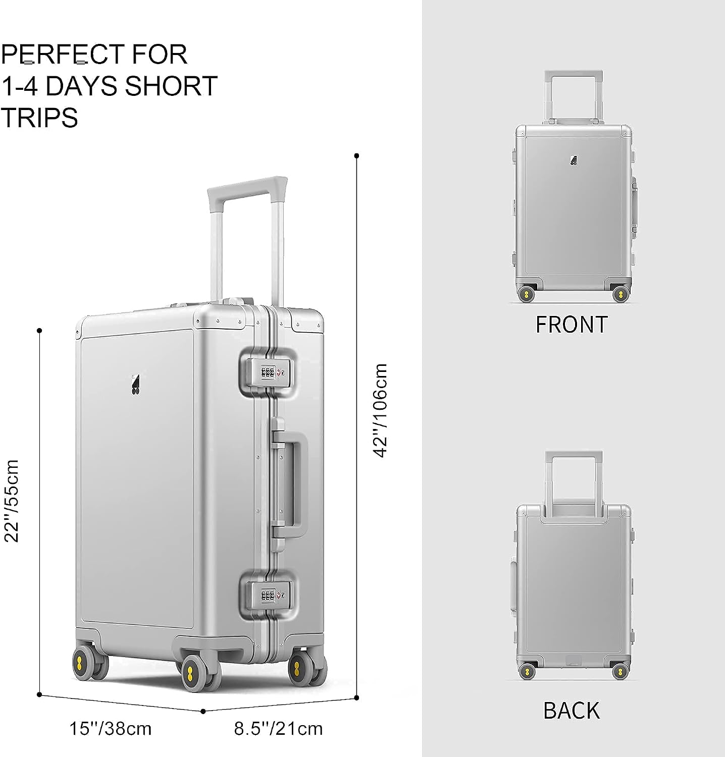 LEVEL8 Aluminum Zipperless Luggage 20 Inch, Carry on Suitcases with Wheels - Image 3