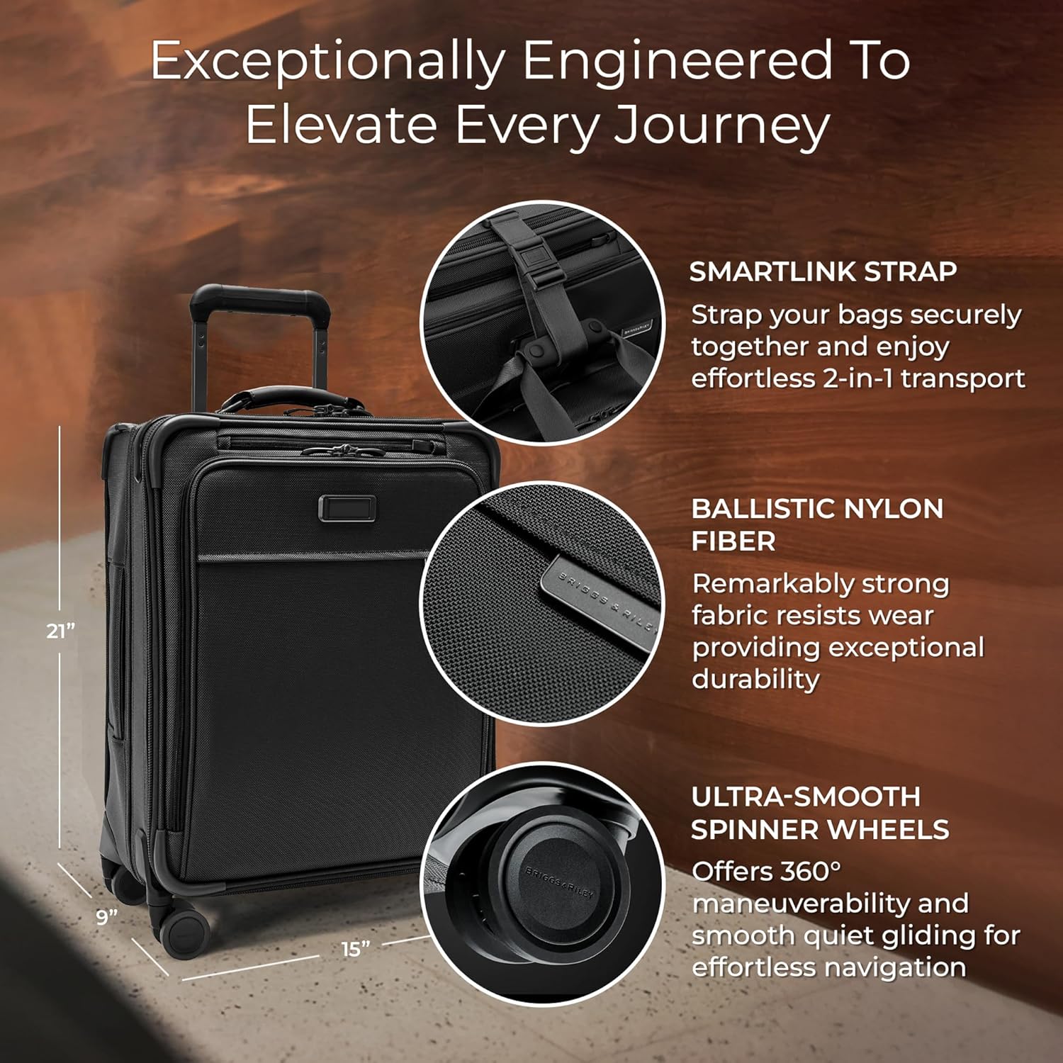 Briggs & Riley Baseline Global 21 Inch Softside Carry-On Spinner, Black - Image 2